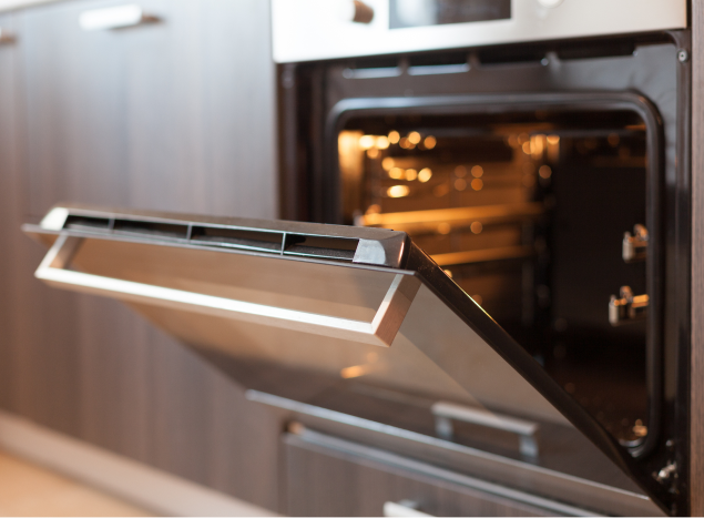 oven open in kitchen
